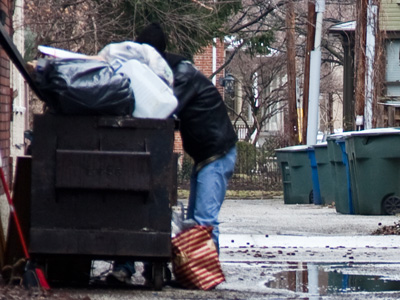 Dumpster divers are a common sight around here.
