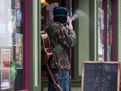 Making sure his voice is nice and scratchy for the show.
