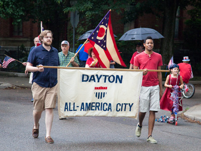 The mayor of Dayton marched at the front of our parade.  The candidate who wants his job marched at the back.