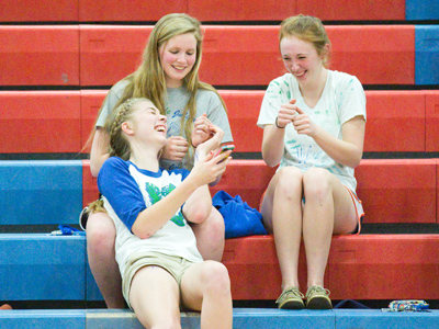 Engrossed in the game.