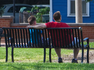 `Gee, it sure is swell to sit here in the park, ain`t it Dad?`  `Yes it is, Beaver, but don`t say ain`t.`
