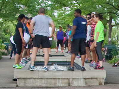 A fitness group meets here for a workout in the evening.  As I drive past, I`m exhausted to watch them exercise.