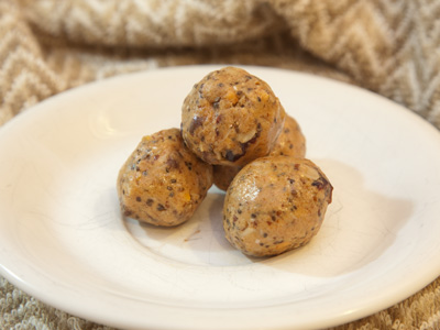 Four pieces of peanut butter/raspberry fudge . . . 
