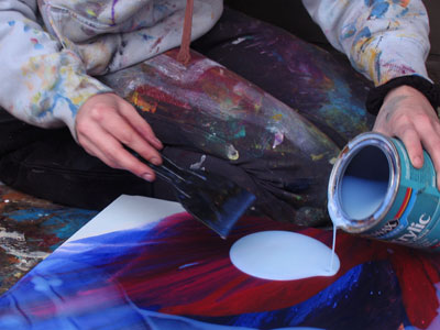 My neighbor the artist in her painting clothes.