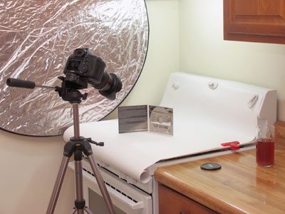 Behind the scenes for that last shot.  The glass of raspberry iced tea makes everything more tolerable.