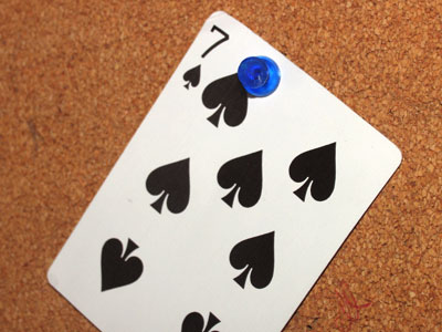 I know nothing about cards and had to look up what this is (a seven of spades), and was disappointed to find it has layers of symbolism that gullible people seem to believe.