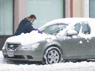There are many uses for a purple towel.