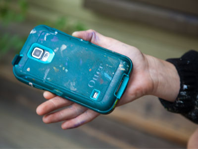 My neighbor the painter and her multi-colored phone.