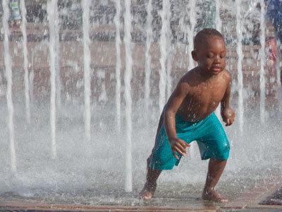 He loves the fountain, but just try to get him to take a bath.