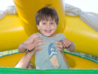 In the bounce house.