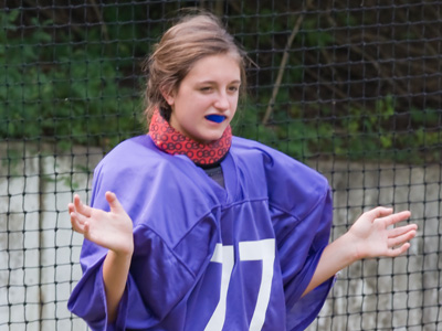 With their mouth guards, they sound like Elmer Fudd:  `Hey, wook out for numba ewevven on de wite side!`