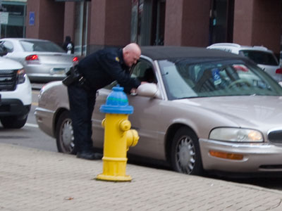 `Did you notice the big yellow fire hydrant?`