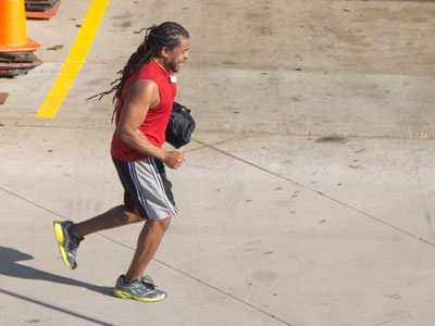 I`m wearing my winter coat.  And definitely not running.