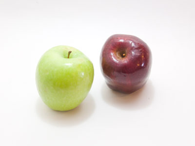 One of these will be sacrificed today for my photographic purposes.  Will it be the Granny Smith or Red Delicious?