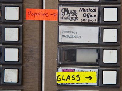 If you`re in `Mary Poppins,` press this button.  If you`re in `Glass Menagerie,` push here.  I work in an arts building.