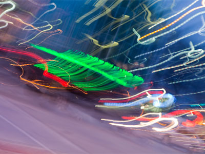 Walking to the parking garage at dusk.