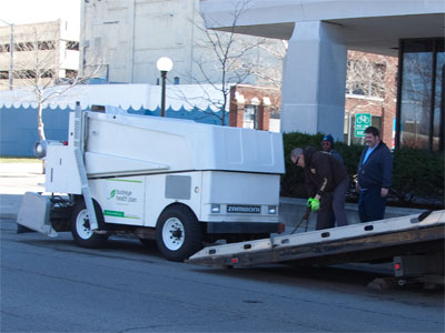 A sure sign of spring:  the Zamboni is getting hauled away.