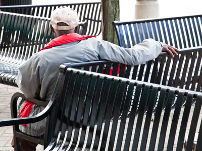 There are no front porches in the city, just benches.