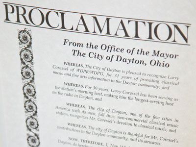 In honor of his faithful service to the community, today was designated as Larry Coressel Day in Dayton.