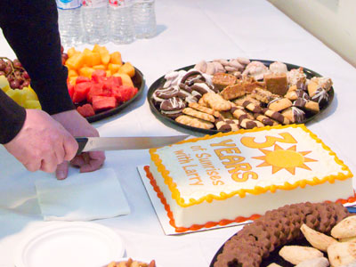 And I did my part by creating the design on the cake.