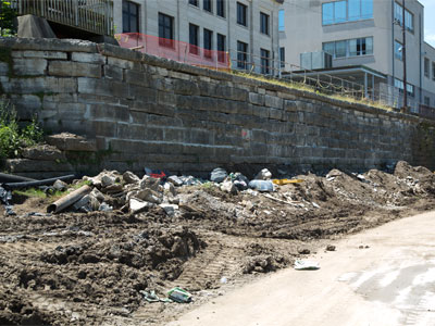 A century-old retaining wall looks as good as new -- actually it looks as good as old (see April 24, 2017).