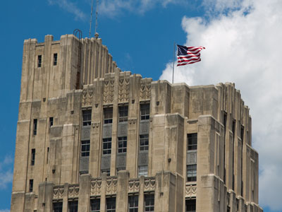Lacking a high cliff, falcons have nested up there.
