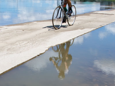 Along the flooded bike path.