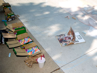 The sidewalk Michelangelo is back in my neighborhood (see April 12, 2017).