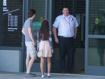 `Come back next week and the library will be open.`