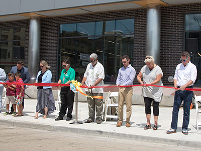 There was a giant ribbon-cutting outside the new library.