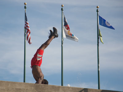 Standing at attention.