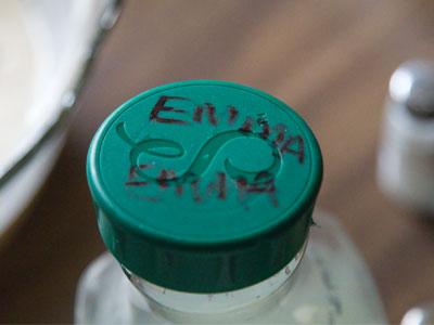 A bottle of lemonegg for the littlest dinner guest.