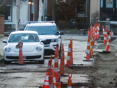 The Oregon District`s Most Selfish Person has been parking here, making this entire street impassible, so I was rather glad when the police vehicle showed up.