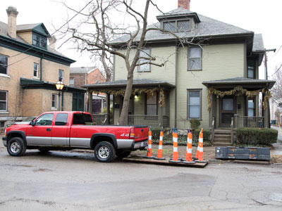 And to make the parking situation worse, construction workers and their paraphernalia take up more spaces.