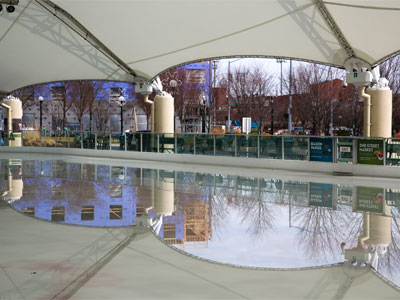 It was so warm today, the ice skating rink melted.