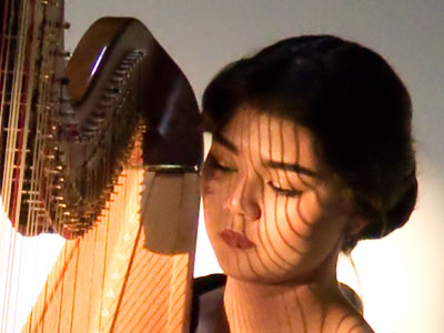 The sun sets on the harpist.