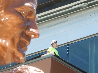 Keeping a close eye on the construction site.