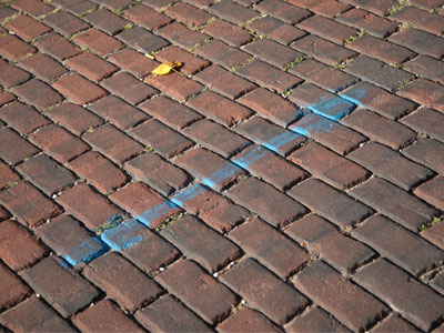 The blue paint means the street is going to be torn up.