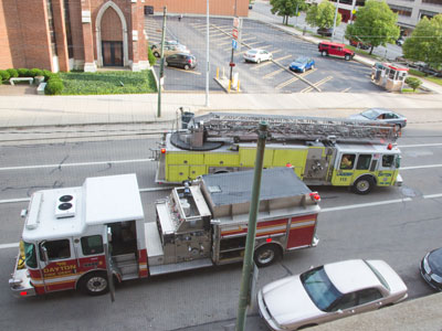 It`s never a good sign when you`re inside a building and fire trucks pull up outside.
