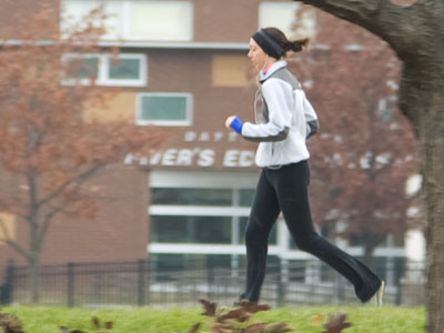 I`m freezing and she`s jogging.