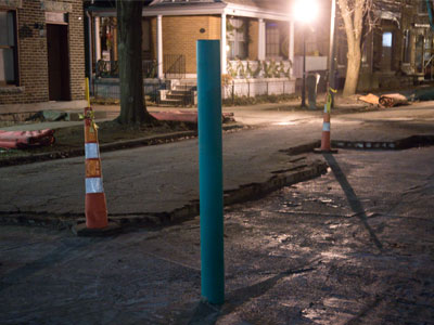Like the mysterious obelisk in `2001,` this pipe suddenly appeared in the street (see September 4, 2017; May 19, 2016; and March 17, 2015).