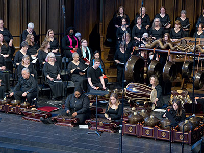 A team of UD students plays the Javanese gamelan.