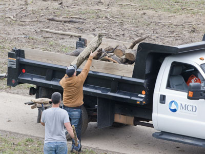 Keeping the levee clear of debris.