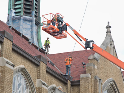 The pastor came by and told me the whole thing needs to come down and it weighs many many many tons.