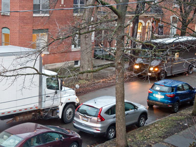 Truckers should just give up on my neighborhood and make deliveries by drone instead.