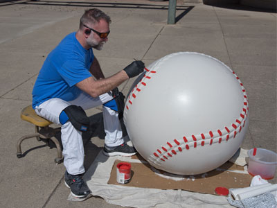 It isn`t an art graduate who paints these baseballs:  it`s a City of Dayton employee (see March 20, 2024).