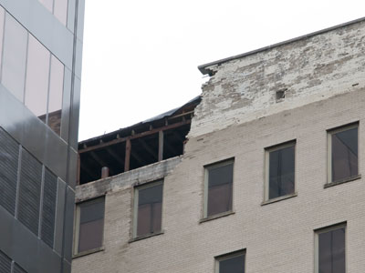Meanwhile, outside the radio studio, downtown Dayton is falling apart.