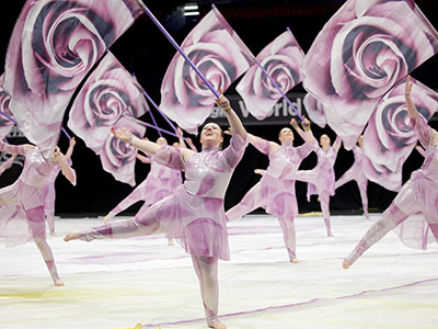 I like closeups of color guard, but sometimes I zoom out.