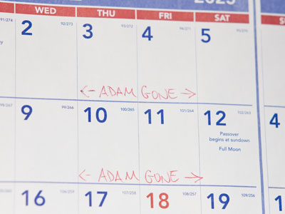 Adam was gone for four days and is trying to catch up.