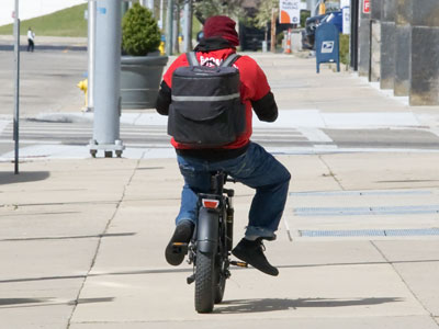 I was nearly run over by someone`s sandwich delivery.